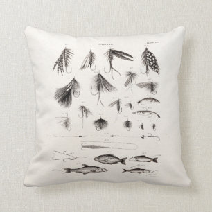 Vintage 1800s Angling Fly Fishing Flies Lure Lures Throw Pillow