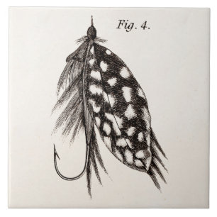 Vintage 1800s Angling Fly Fishing Flies Old Hooks Tile