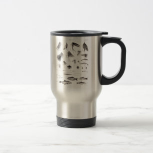 Vintage 1800s Angling Fly Fishing Flies Old Hooks Travel Mug