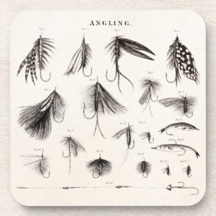 Vintage 1800s Angling Fly Fishing Lures Lure Hooks Coaster