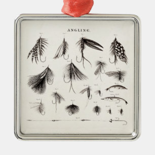 Vintage 1800s Angling Fly Fishing Lures Lure Hooks Metal Ornament
