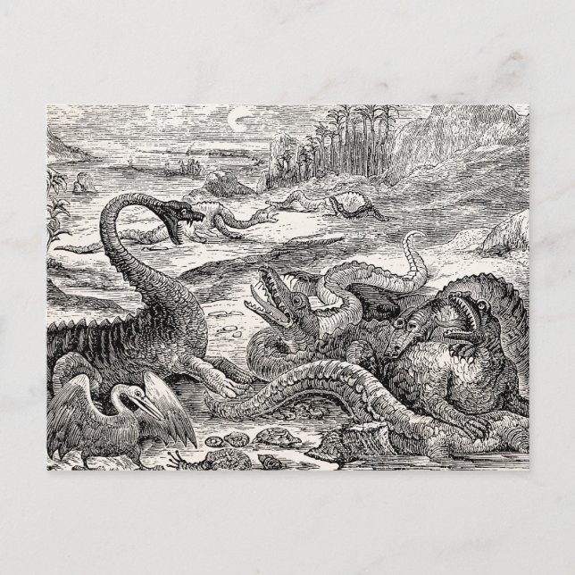 Vintage 1800s Dinosaur Illustration - Dinosaurs Postcard (Front)