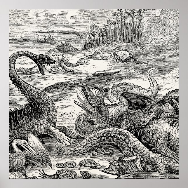 Vintage 1800s Dinosaur Illustration - Dinosaurs Poster (Front)