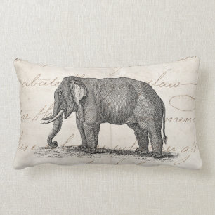 Vintage 1800s Elephant Illustration - Elephants Lumbar Pillow