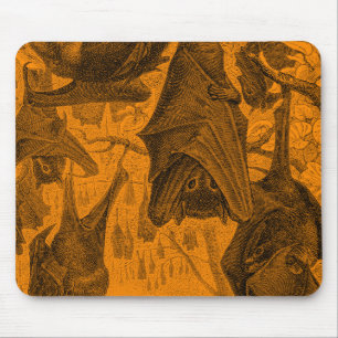 Vintage 1800s Flying Fox Bat Retro Template Orange Mouse Pad