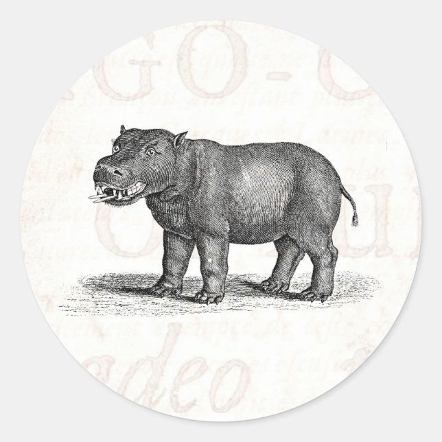 Vintage 1800s Hippopotamus Illustration - Hippos Classic Round Sticker (Front)