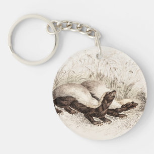 Vintage 1800s Honey Badger Bee Hive Template Retro Keychain