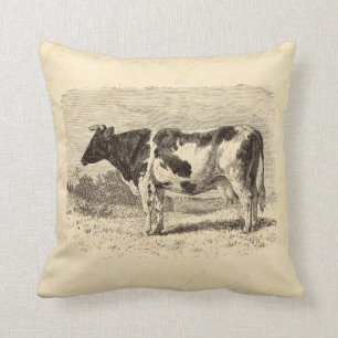 Vintage 1800s Large Dutch Cow Retro Cows Yellow Throw Pillow