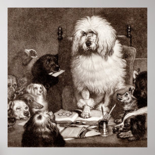 Vintage 1800s Magistrate Poodle w Dogs Template Poster
