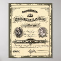Vintage 1800's Marriage Certificate