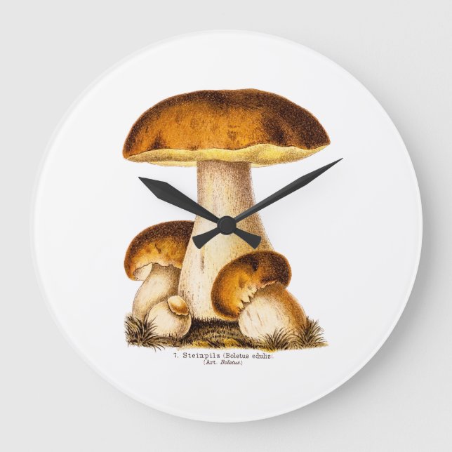 Vintage 1800s Mushroom Edible Mushrooms Template Large Clock (Front)