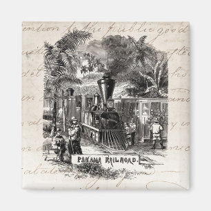 Vintage 1800s Panama Canal Railroad Train Template Magnet