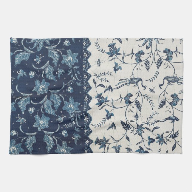 Vintage 1800's Pattern Blue and White Kitchen Towel (Horizontal)