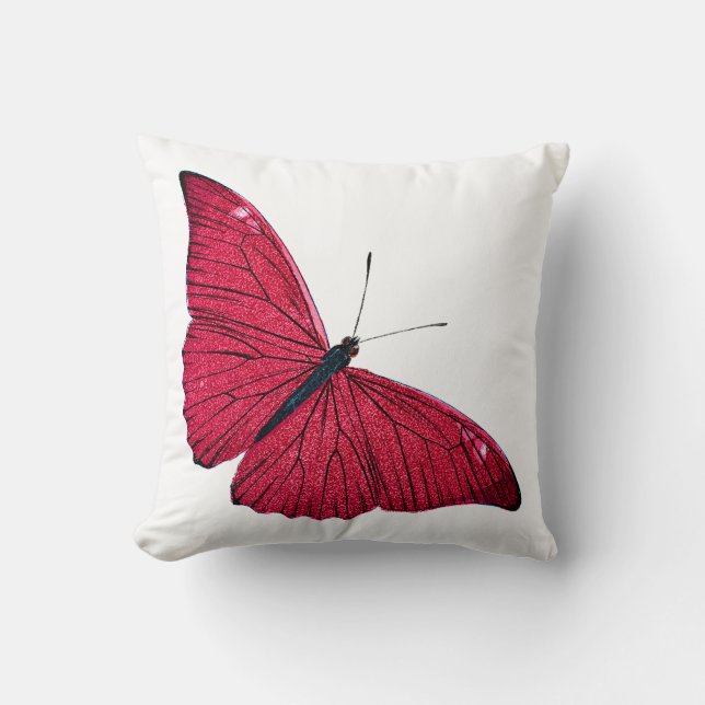 Vintage 1800s Red Butterfly Illustration Template Throw Pillow (Front)