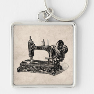 Vintage 1800s Sewing Machine Illustration Keychain