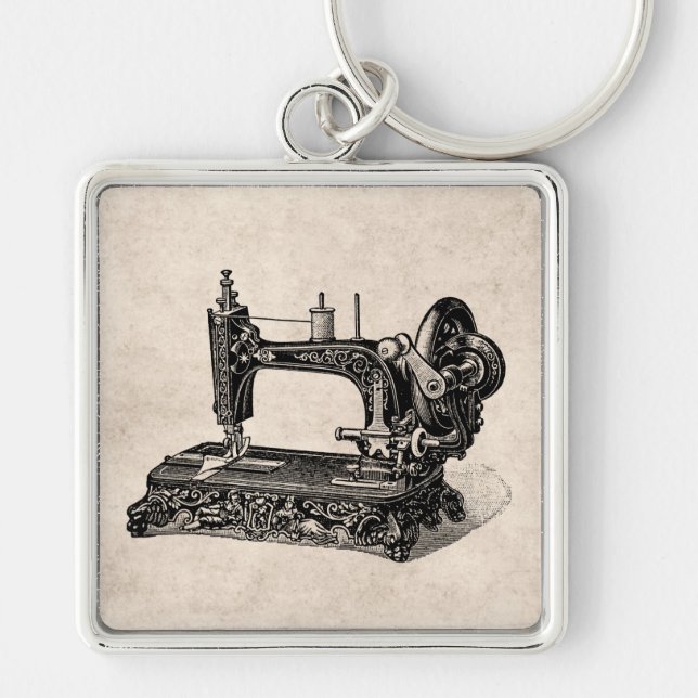 Vintage 1800s Sewing Machine Illustration Keychain (Front)