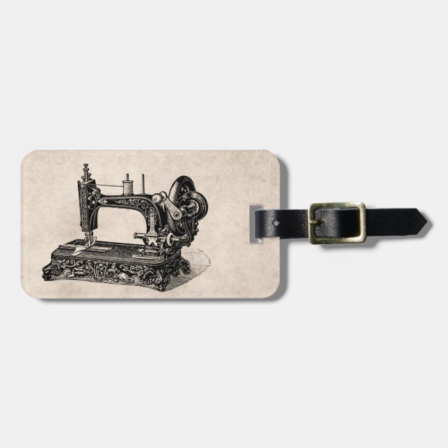 Vintage 1800s Sewing Machine Illustration Luggage Tag (Front Horizontal)