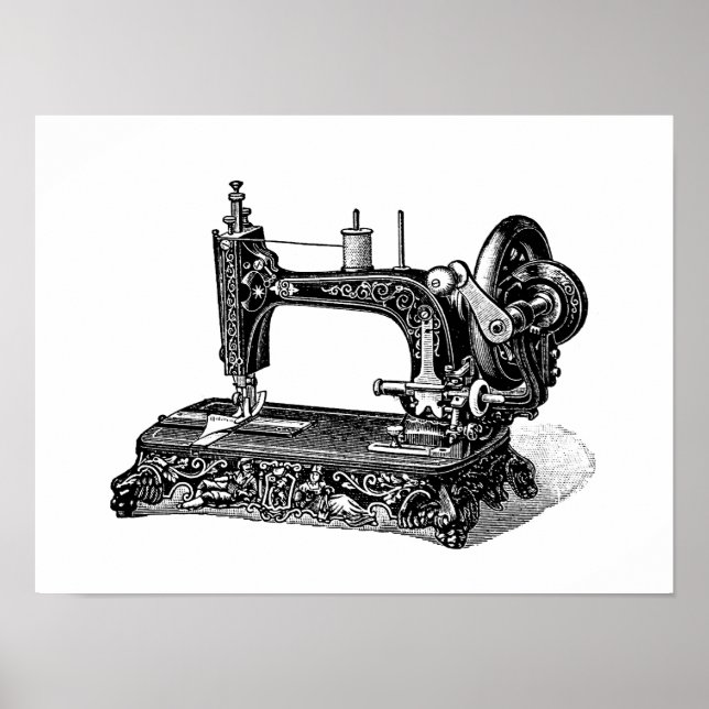 Vintage 1800s Sewing Machine Illustration Poster (Front)