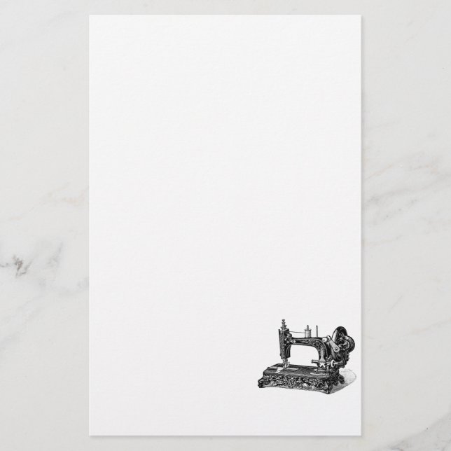 Vintage 1800s Sewing Machine Illustration Stationery (Front)