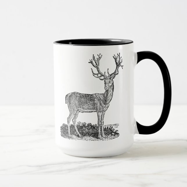 Vintage 1800s Stag Deer Antlers Retro Template Mug (Right)