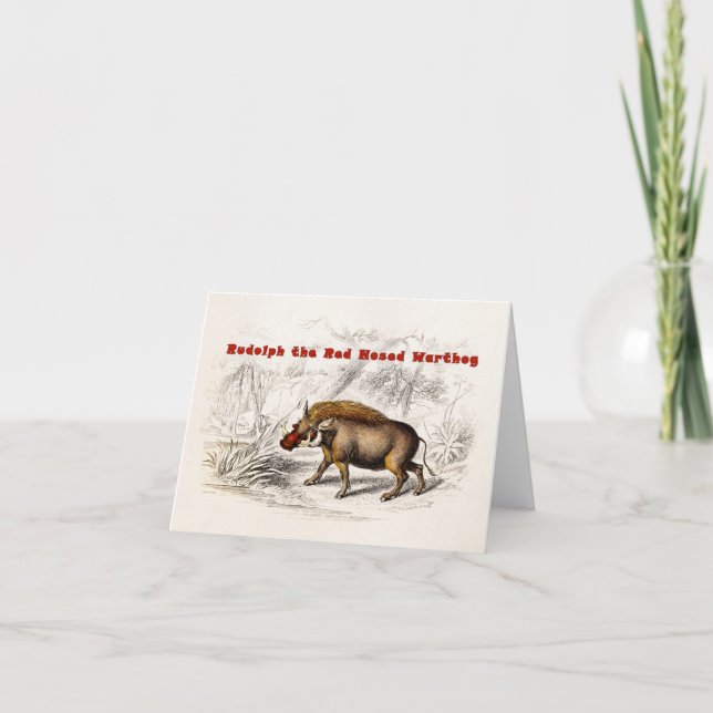 Vintage 1800s the Red Nosed Warthog Holiday Card (Front)