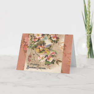Vintage 1800s Victorian Birthday Floral Country Card