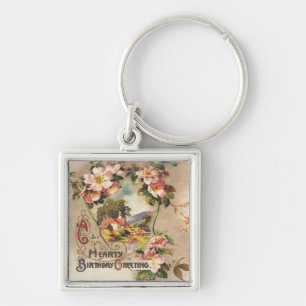 Vintage 1800s Victorian Birthday Floral Country Keychain