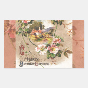 Vintage 1800s Victorian Birthday Floral Country  Sticker