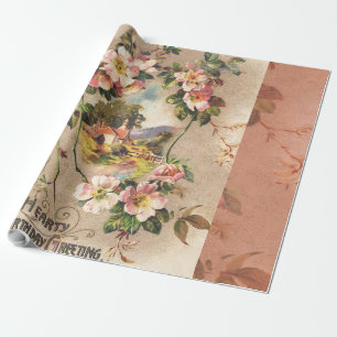 Vintage 1800s Victorian Birthday Floral Country Wrapping Paper