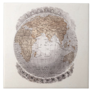 Vintage 1800s World Map Eastern Hemisphere Globe Tile