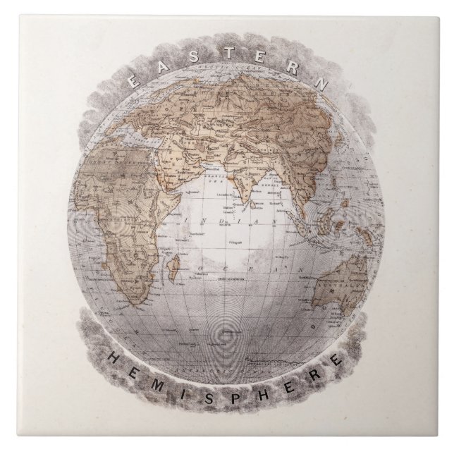 Vintage 1800s World Map Eastern Hemisphere Globe Tile (Front)