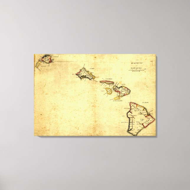Vintage 1837 Hawaii Map -  Hawaiian Islands Canvas Print (Front)