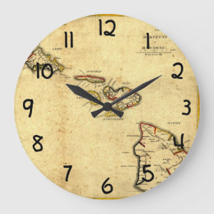 Vintage 1837 Hawaii Map -  Hawaiian Islands Large Clock