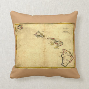 Vintage 1837 Hawaii Map -  Hawaiian Islands Throw Pillow