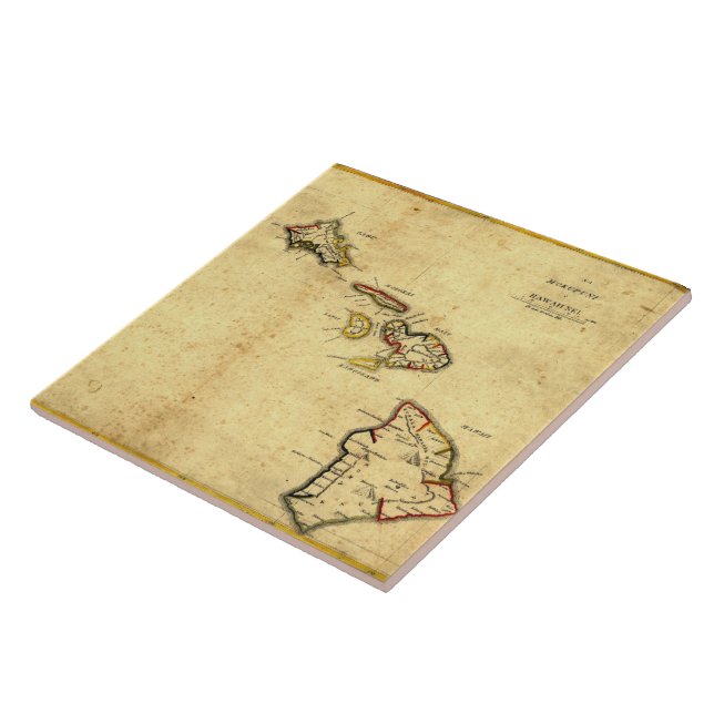 Vintage 1837 Hawaii Map -  Hawaiian Islands Tile (Side)
