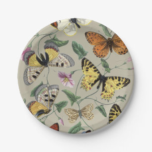 Vintage 1842 Butterfly Moth Botanical Floral Art Paper Plate