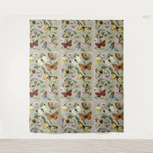 Vintage 1842 Butterfly Moth Botanical Floral Art Tapestry