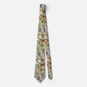 Vintage 1842 Butterfly Moth Botanical Floral Art Tie