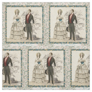 Vintage 1844 Victorian Wedding Illustration Fabric