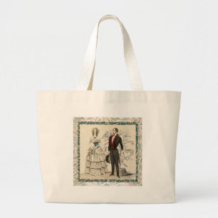 Vintage 1844 Victorian Wedding Illustration  Large Tote Bag