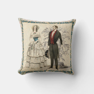 Vintage 1844 Victorian Wedding Illustration Throw Pillow