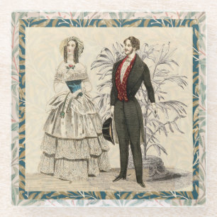 Vintage 1844 Victorian Wedding marriage Artwork Glass Coaster