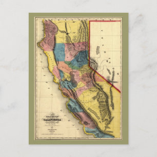 Vintage 1851 California Gold Region State Map Postcard