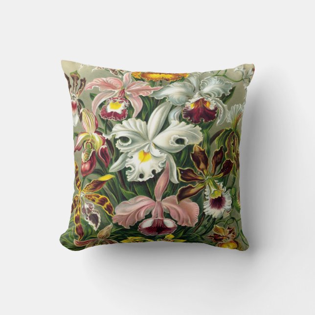 Vintage 1865 Botanical Orchids Illustration Throw Pillow (Front)