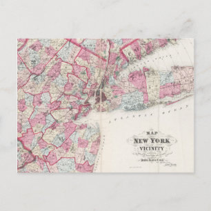 Vintage 1868 Map of New York Postcard