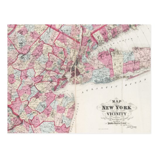 Vintage 1868 Map of New York Postcard