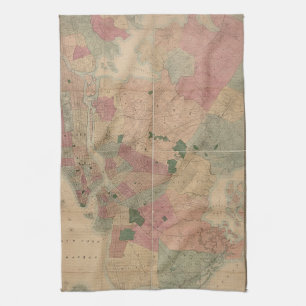 Vintage 1872 Brooklyn Map - New York City, Queens Kitchen Towel