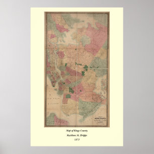 Vintage 1872 Brooklyn Map - New York City, Queens Poster