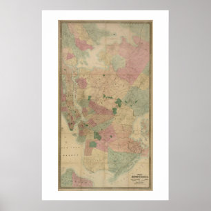 Vintage 1872 Brooklyn Map - New York City, Queens Poster