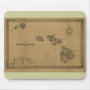 Vintage 1876 Hawaii Map -  Hawaiian Islands Mouse Pad